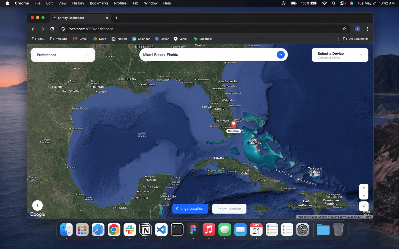 Larpify dashboard shown inside Google Chrome on a Mac desktop
