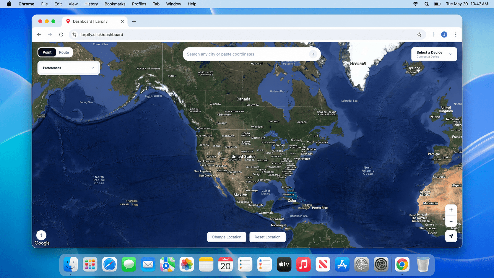 Larpify dashboard open in Google Chrome on a Mac desktop