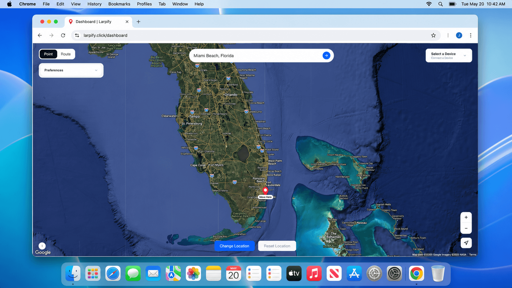 Larpify dashboard shown inside Google Chrome on a Mac desktop
